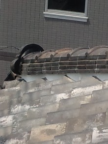 瓦屋根修理工事・漆喰と棟巻き線強化（吹田市にて）