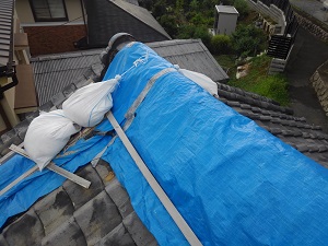 和泉市での瓦屋根雨漏り応急処置